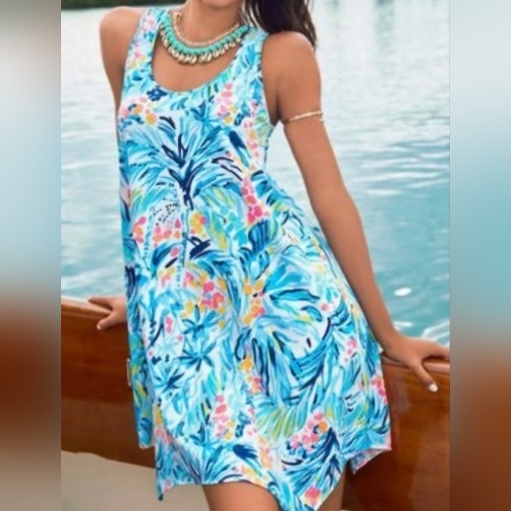 Lilly Pulitzer Melle Trapeze Dress in Serene Blue Tippy Top -Size S (oversized)